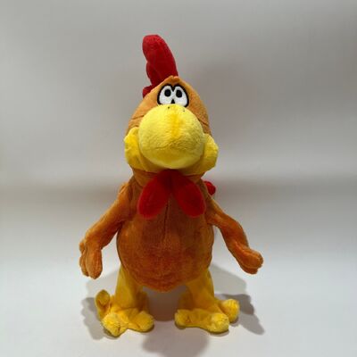 Mainan Plush Ayam Berambut Panjang Kuning dengan Tarik Leher Menyikik Bernyanyi & Menari Boneka Kokol Lucu Mainan Relaksasi Stres Interaktif