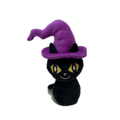 20cm Halloween Berbicara Kucing Hitam Dengan Topi Ungu Merekam Mainan Boneka