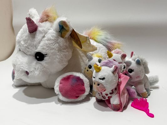 Custom Holiday Toy Plush Dipenuhi Animasi Unicorn Party Toy Set untuk Anak-anak