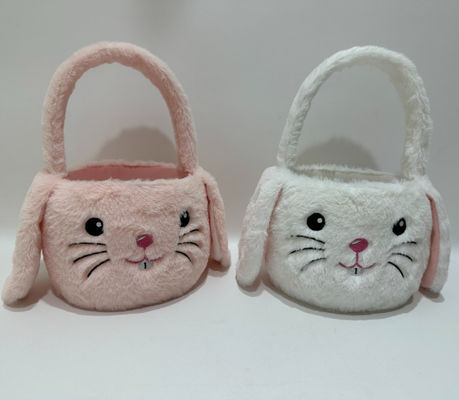 Hot Jual Paskah Lucu & Pretty Pink & White Plush Bunny Basket Mainan