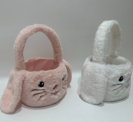 Hot Jual Paskah Lucu & Pretty Pink & White Plush Bunny Basket Mainan