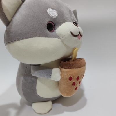 Boneka Shiba Inu Super Lembut & Empuk 20cm Memeluk Cangkir Bubble Tea