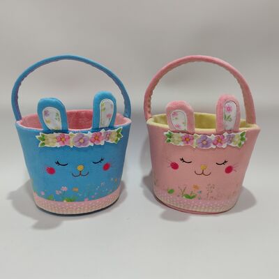 Mainan Boneka Keranjang Kelinci Paskah Dua Nada Lembut dan Berwarna-warni Koleksi Hadiah Liburan
