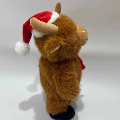 Bernyanyi & Menari Natal Highland Cow Plush Toy Musical Animasi Hewan Isi Natal Highland Cow Boneka