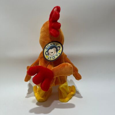 Mainan Plush Ayam Berambut Panjang Kuning dengan Tarik Leher Menyikik Bernyanyi & Menari Boneka Kokol Lucu Mainan Relaksasi Stres Interaktif