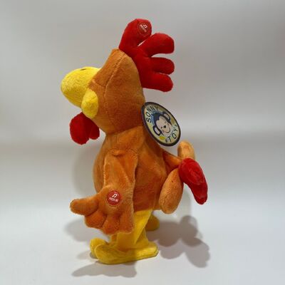 Mainan Plush Ayam Berambut Panjang Kuning dengan Tarik Leher Menyikik Bernyanyi & Menari Boneka Kokol Lucu Mainan Relaksasi Stres Interaktif