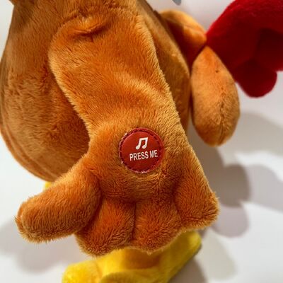 Mainan Plush Ayam Berambut Panjang Kuning dengan Tarik Leher Menyikik Bernyanyi & Menari Boneka Kokol Lucu Mainan Relaksasi Stres Interaktif