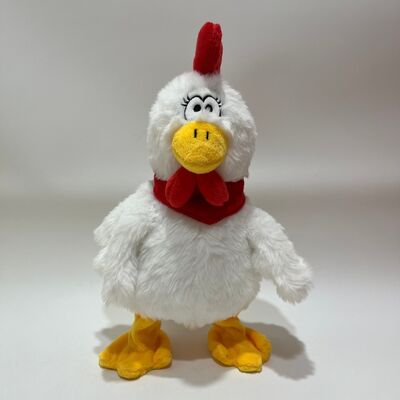 White Chicken Plush Toy with Neck-Pull Clucking Singing & Dancing Funny Rooster Doll Interactive Stress Relief Toy