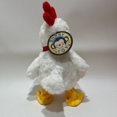 White Chicken Plush Toy with Neck-Pull Clucking Singing & Dancing Funny Rooster Doll Interactive Stress Relief Toy