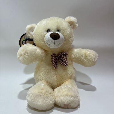 Boneka Beruang Teddy Krim Nyanyi & Bertepuk Tangan Interaktif Beruang Musik Hewan Boneka Klasik Pita Kotak-kotak