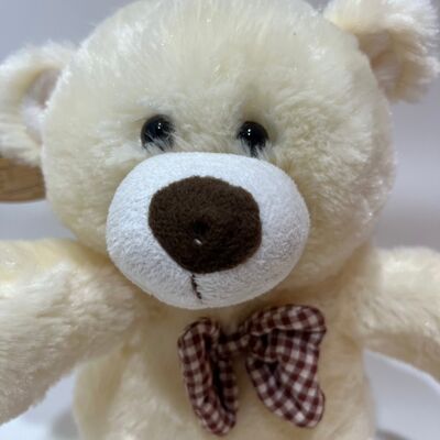 Boneka Beruang Teddy Krim Nyanyi & Bertepuk Tangan Interaktif Beruang Musik Hewan Boneka Klasik Pita Kotak-kotak
