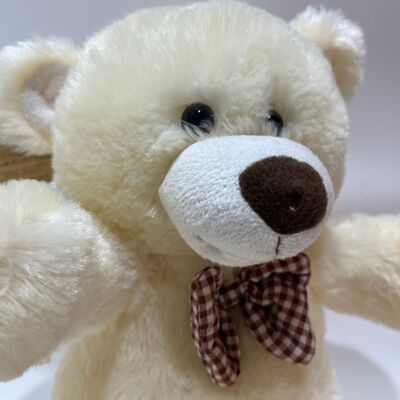 Boneka Beruang Teddy Krim Nyanyi & Bertepuk Tangan Interaktif Beruang Musik Hewan Boneka Klasik Pita Kotak-kotak