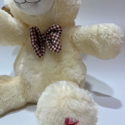 Boneka Beruang Teddy Krim Nyanyi & Bertepuk Tangan Interaktif Beruang Musik Hewan Boneka Klasik Pita Kotak-kotak