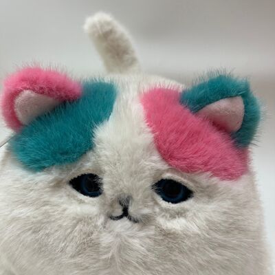Mainan Mewah Kucing Berkedip Mendengkur Lembut Imut Mengeong Interaktif Anak Kucing Merah Muda Teal Berbulu Panjang Pereda Stres Pendamping