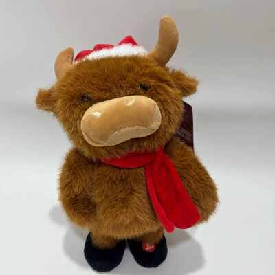 Bernyanyi & Menari Natal Highland Cow Plush Toy Musical Animasi Hewan Isi Natal Highland Cow Boneka